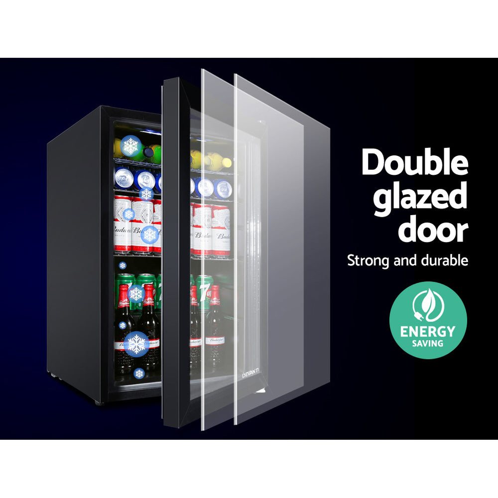 Devanti Bar Fridge Glass Door Mini Fridges Countertop Refrigerator Black 70L