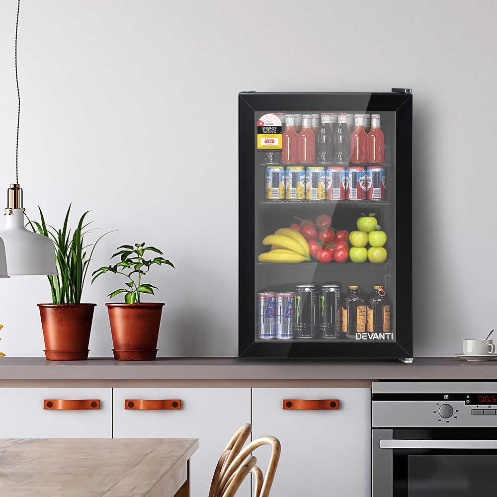 Devanti Bar Fridge Glass Door Mini Fridges Countertop Refrigerator Black 70L