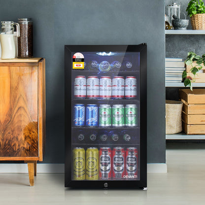 Devanti 98L Bar Fridge Glass Door Mini Freezer Fridges Countertop Beverage Commercial