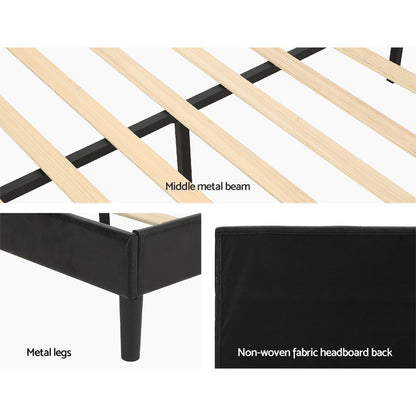 Artiss Bed Frame Double Bed Base w LED Lights Charge Ports Black Leather RAVI