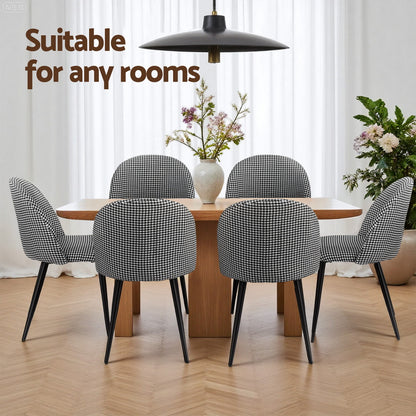 Artiss Dining Chairs Set of 4 Linen Solid Curved Houndstooth
