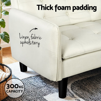 Artiss Sofa Bed 192CM Beige Faux Linen Fabric