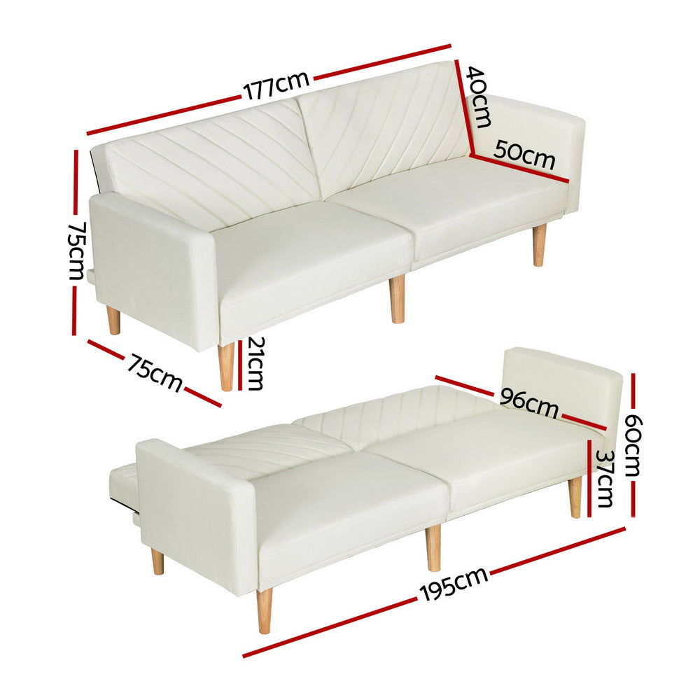 Artiss Sofa Bed 195CM Beige Faux Linen