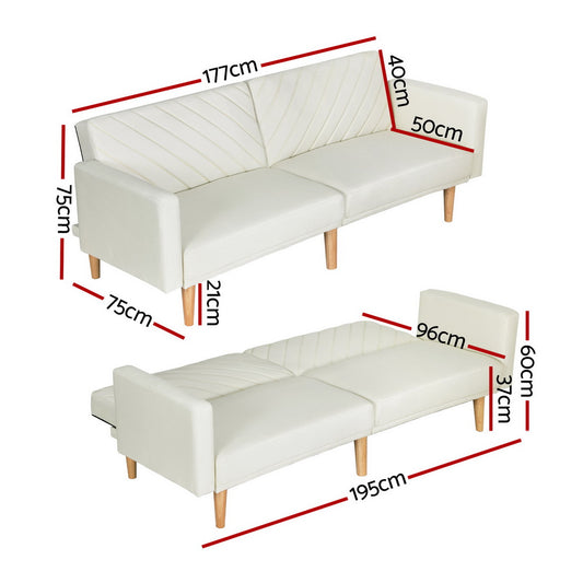 Artiss Sofa Bed 195CM Beige Faux Linen