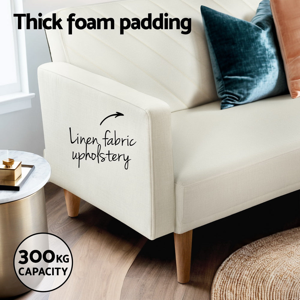 Artiss Sofa Bed 195CM Beige Faux Linen