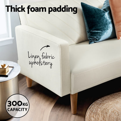 Artiss Sofa Bed 195CM Beige Faux Linen