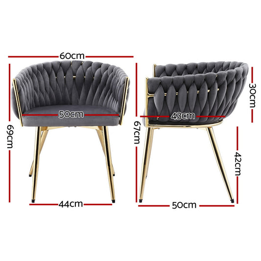 1 Set of 2 Artiss Dining Chairs Velvet Armchair Grey
