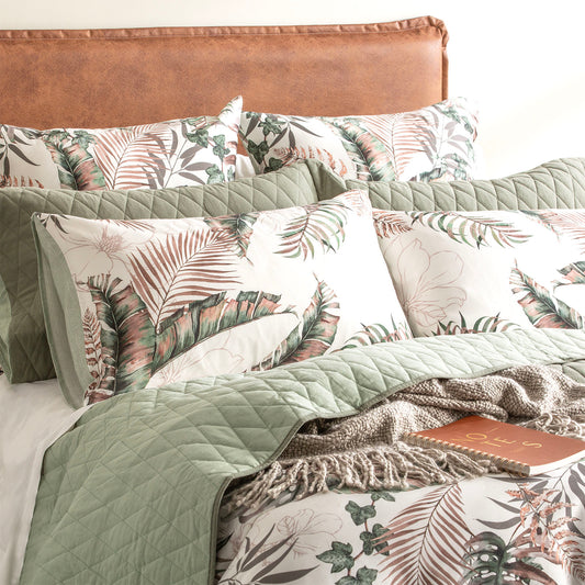 300 TC Palm Cove Cotton Reversible Pearl Quilt Cover Sets by Renee Taylor Queen