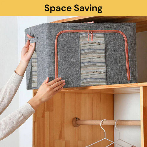 Foldable Storage Box Crushed Steel Frame Clothes Quilt Toys Organizer 24L Random color