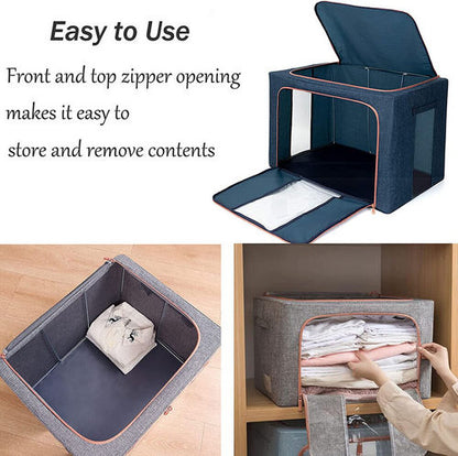 Foldable Storage Box Crushed Steel Frame Clothes Quilt Toys Organizer 24L Random color