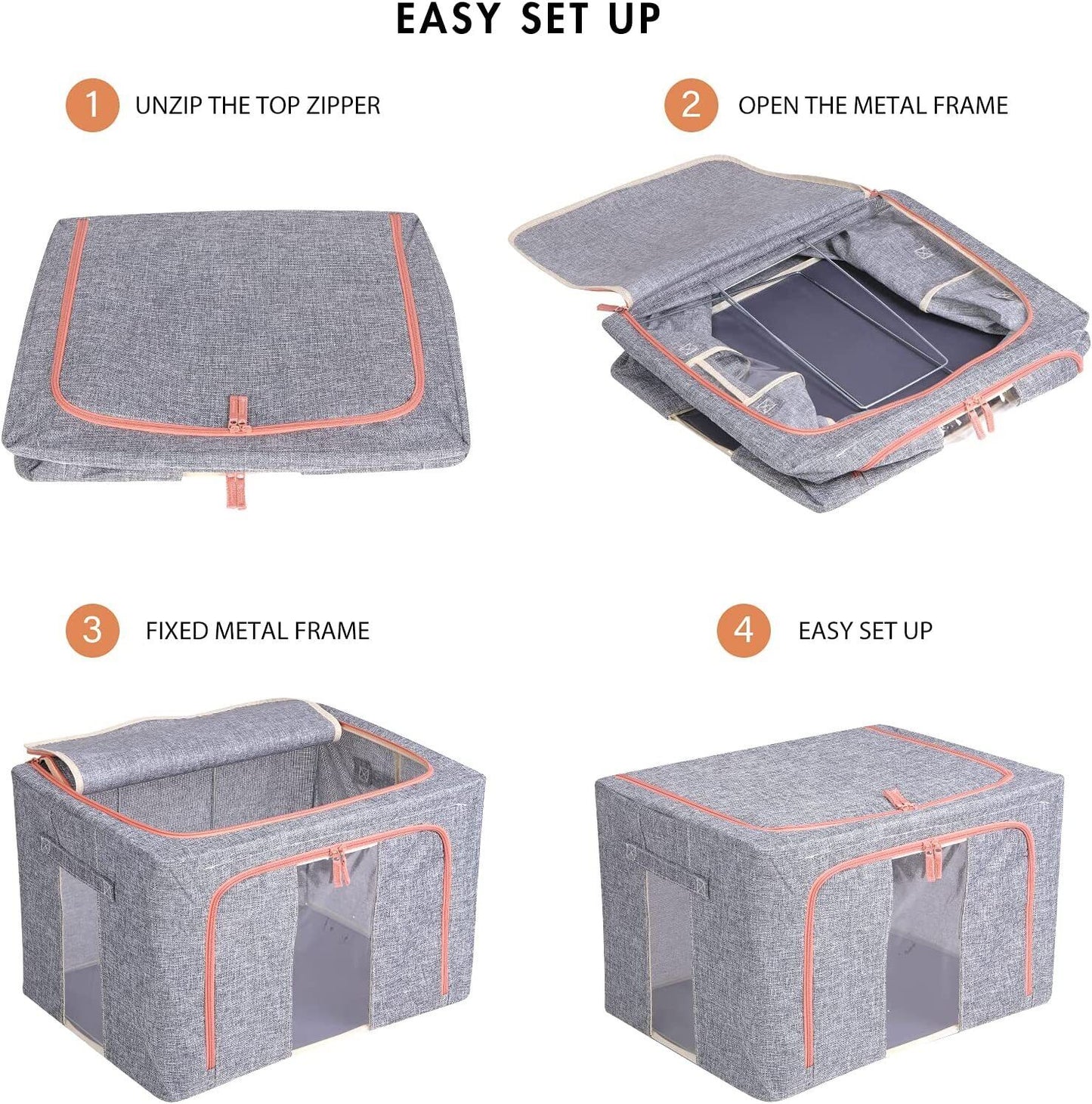 Foldable Storage Box Crushed Steel Frame Clothes Quilt Toys Organizer 24L Random color