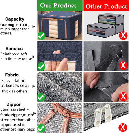 Foldable Storage Box Crushed Steel Frame Clothes Quilt Toys Organizer 24L Random color