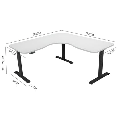 FORTIA 173W x 173W x 75D 3-Motor 120kg Load Adjustable Electric Sit to Stand Up Corner Desk - White/Black Frame