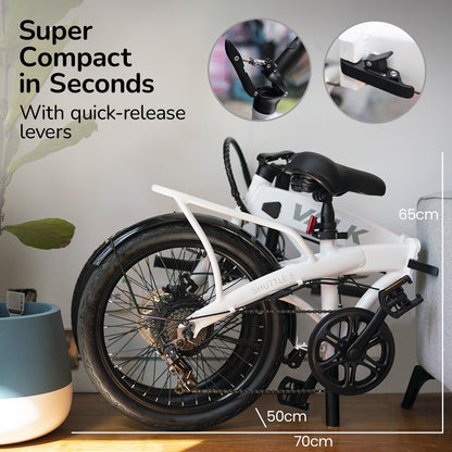 VALK Shuttle 5 Electric Folding Bike, Gen II, 20" Tyres, Shimano 7-Speed, White