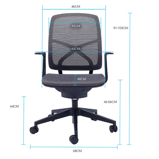 FORTIA Ergonomic Office Desk Chair, Coolmesh Fabric, Adjustable Recline, Dark Grey Mesh/Black Frame