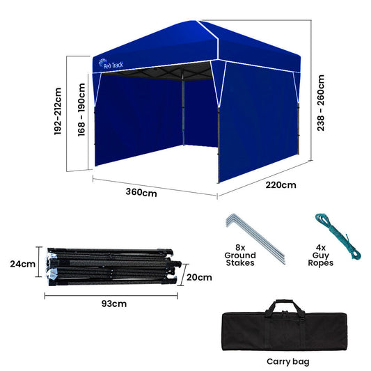 RED TRACK 3.6x2.2m Ultra Compact Folding Gazebo, Walls, Carry bag, Portable Outdoor Popup Marquee for Camping Beach, Navy Blue