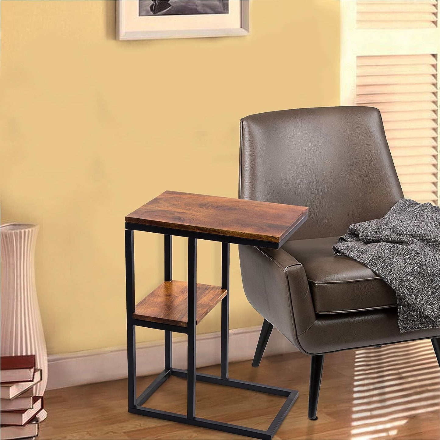 EKKIO C-Shaped 2-tier End Table with Anti Slip Base (Walnut) EK-CST-101-YXH