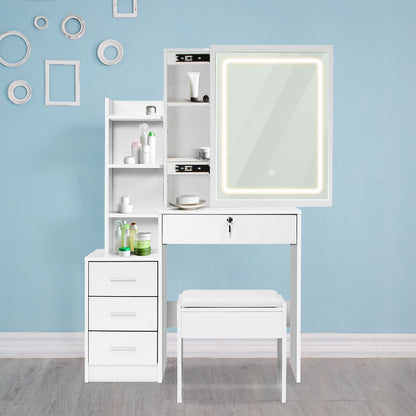 EKKIO Dressing Table White LED Mirror + Stool EK-DT-100-LD
