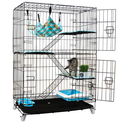 FLOOFI Three-Level Pet Rabbit Bird Cage with Hammock (Black) FI-PRBC-100-XD
