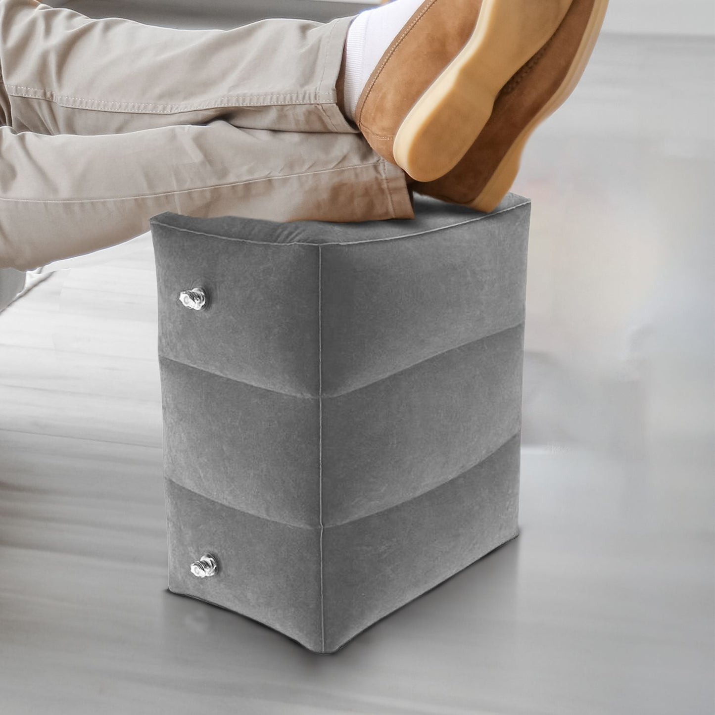 GOMINIMO Inflatable Travel Foot Rest Pillow with Adjustable Three Layers Height (Grey) GO-IFRP-101-TR