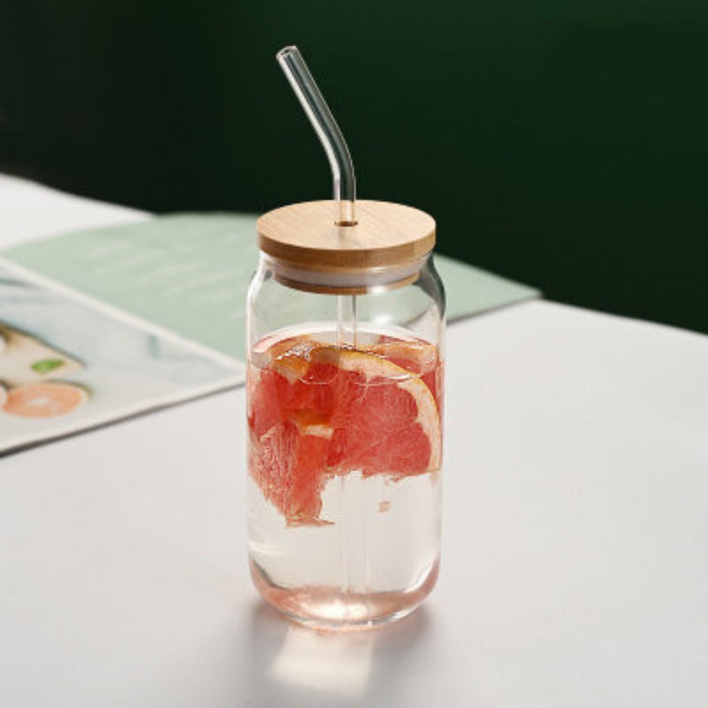 GOMINIMO 6 Pcs Clear Drinking Glasses with Bamboo Lids and Glass Straw(16 Oz ) GO-DG-100-FH