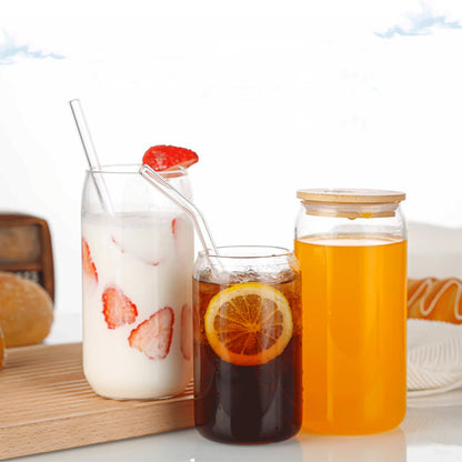 GOMINIMO 6 Pcs Clear Drinking Glasses with Bamboo Lids and Glass Straw(16 Oz ) GO-DG-100-FH