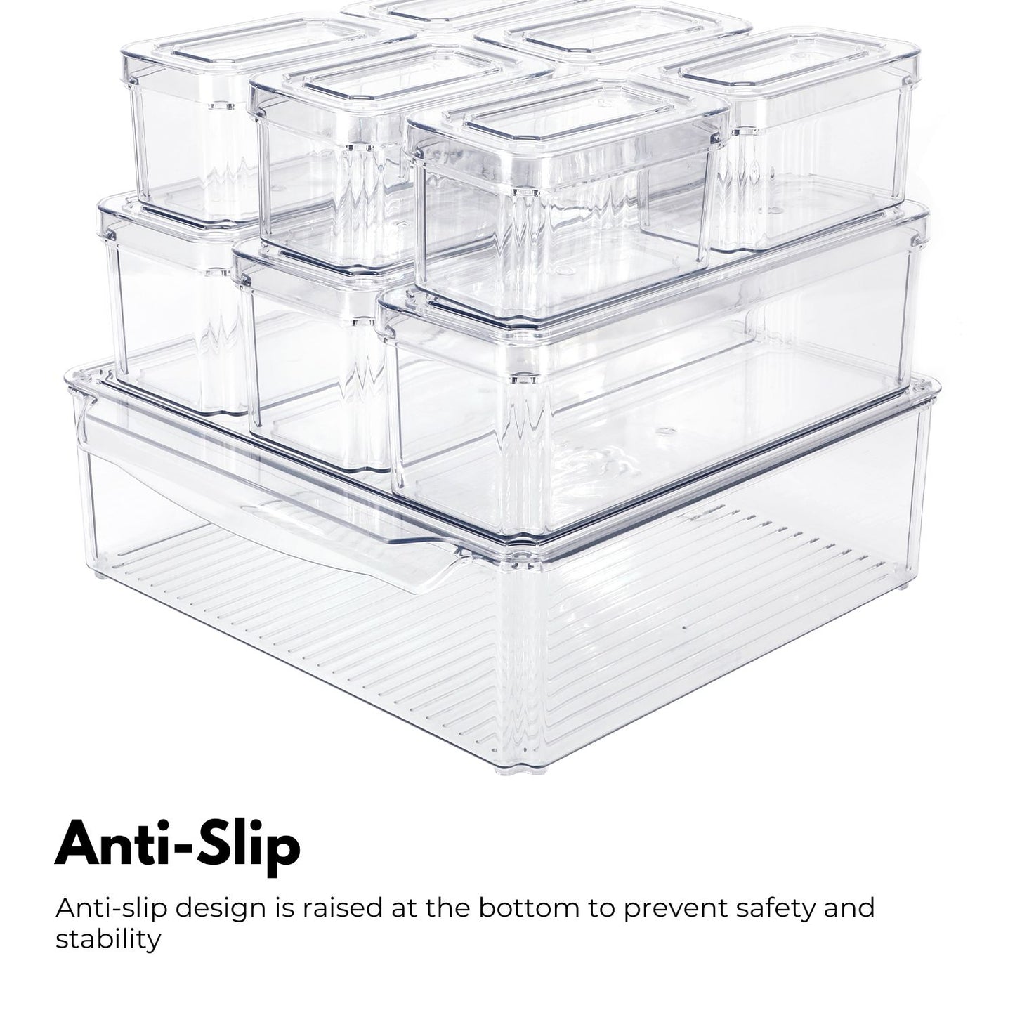 GOMINIMO 10 Pack Clear Stackable Fridge Organiser Bins with Lids (Transparent) GO-STO-103-ZG