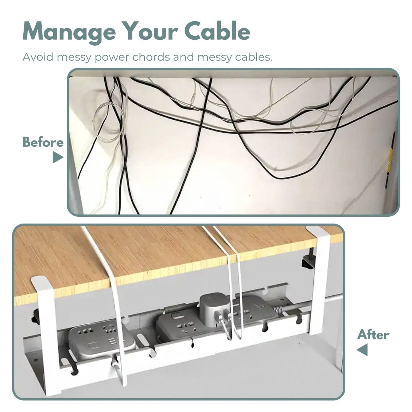 GOMINIMO Retractable Cable Management Tray- No Drilling Type (White) GO-CMT-103-KX