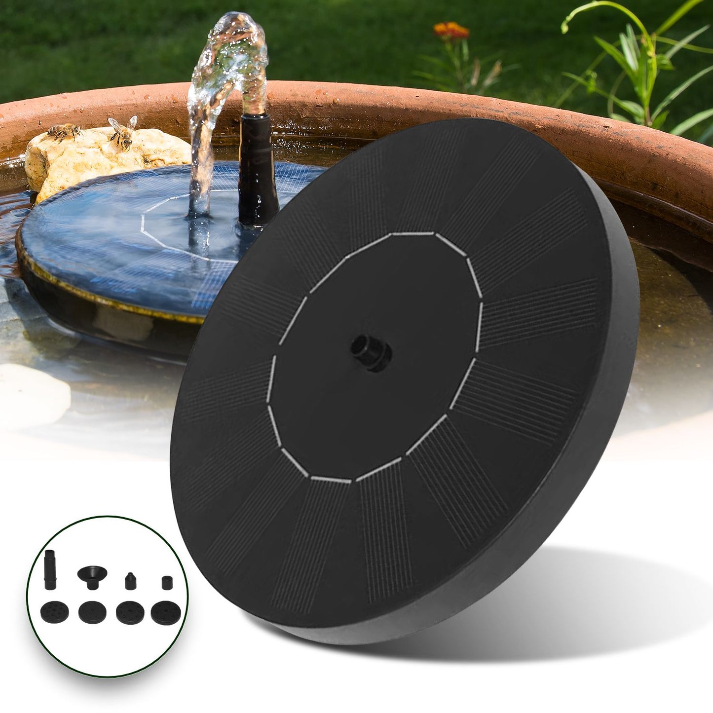 Noveden 1.5W Solar Fountain Water Pump for Bird Bath (Black)