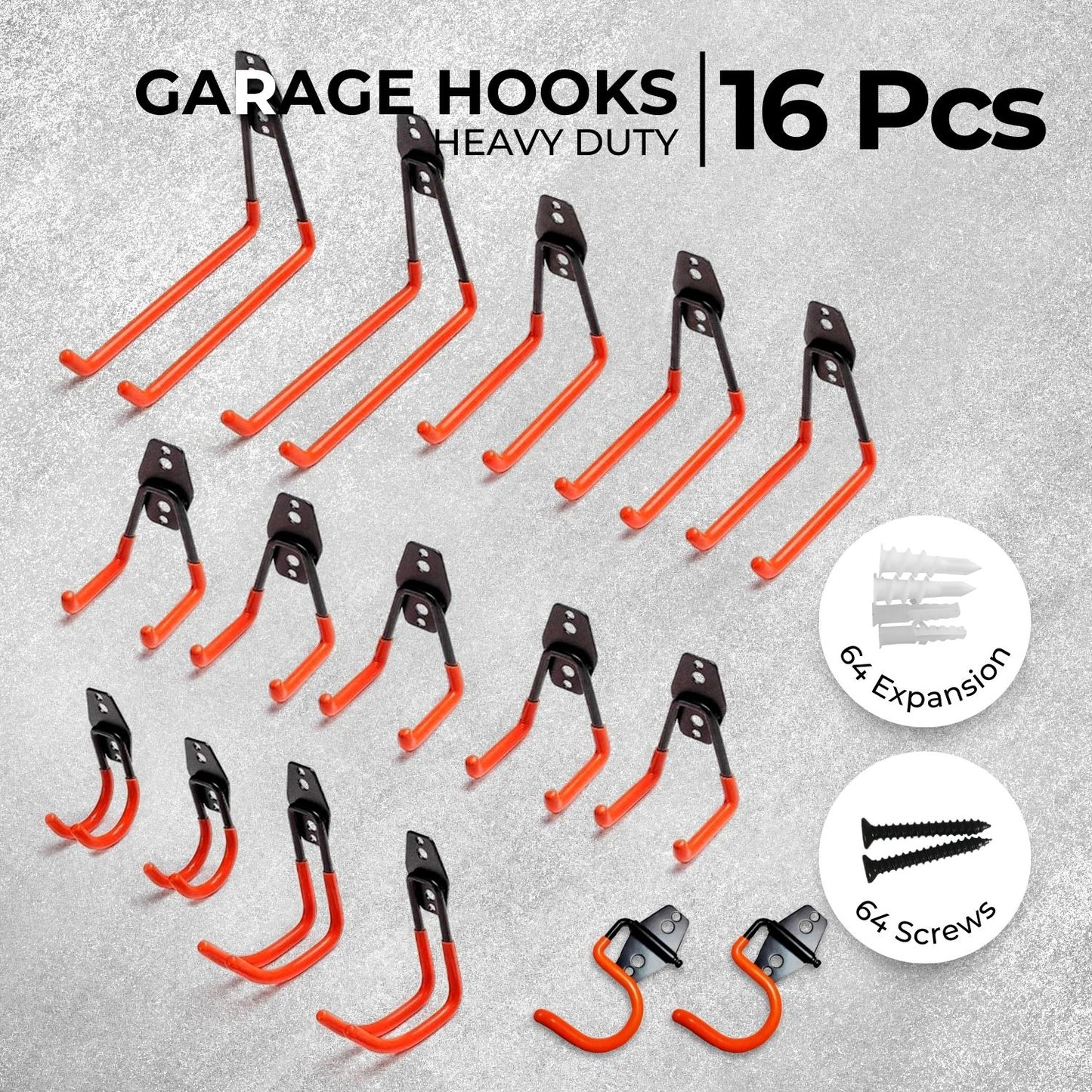 RYNOMATE 16 Pack Garage Hooks Heavy Duty (Orange) RNM-HHD-100-NK