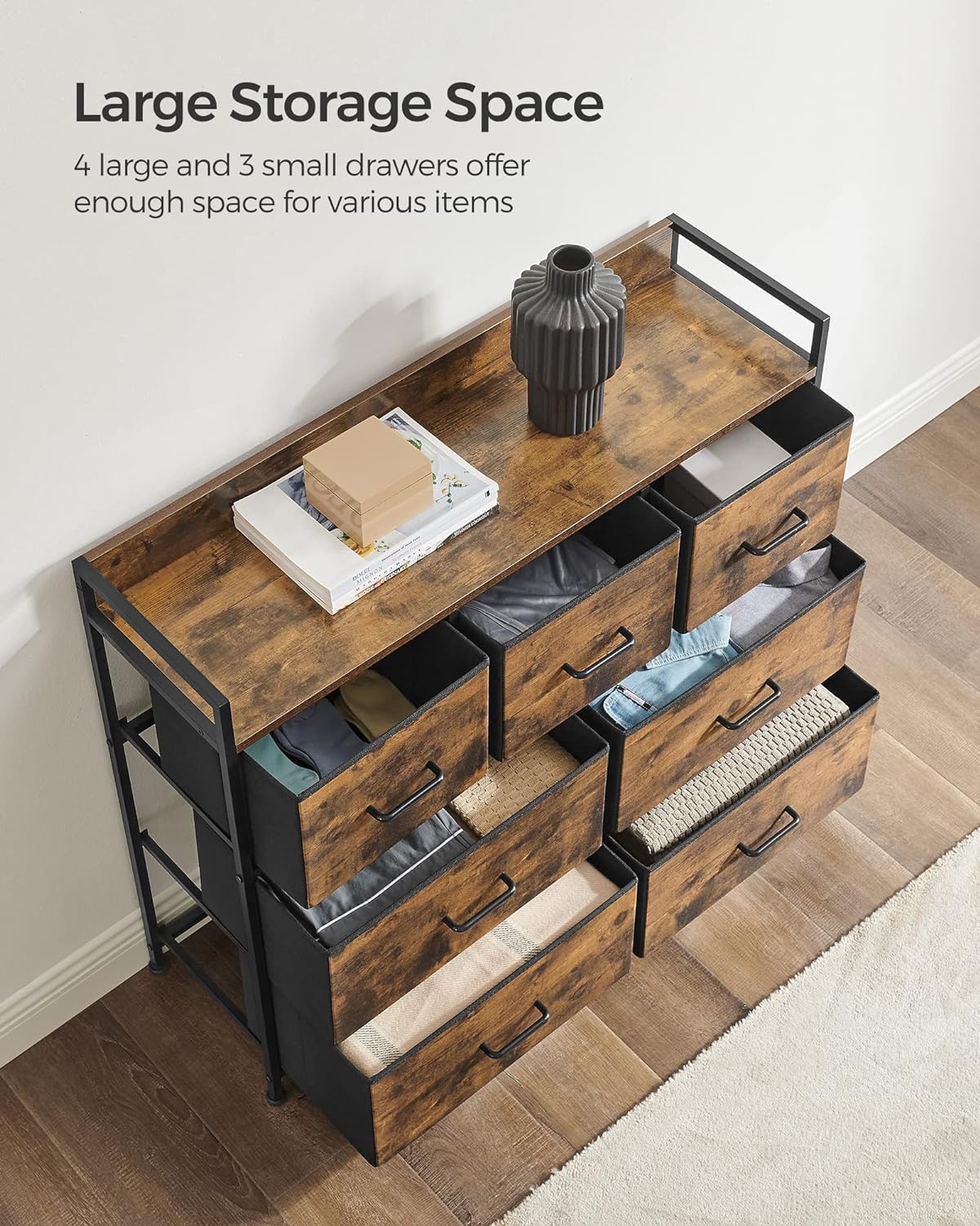 SONGMICS Dresser for Bedroom Chest of Drawers Rustic Brown and Black LTS137B01
