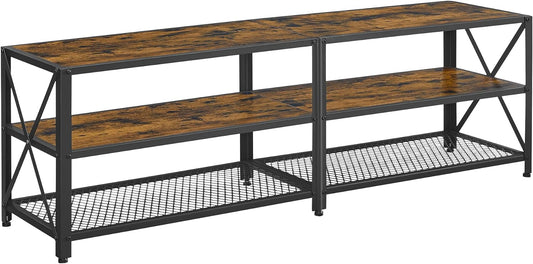 VASAGLE TV Cabinet Stand Lowboard for TVs up to 70 Inches with Shelves Steel Frame Vintage Brown/Black LTV095B01V1