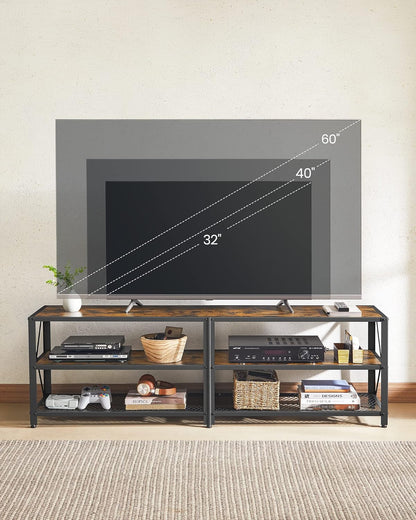 VASAGLE TV Cabinet Stand Lowboard for TVs up to 70 Inches with Shelves Steel Frame Vintage Brown/Black LTV095B01V1