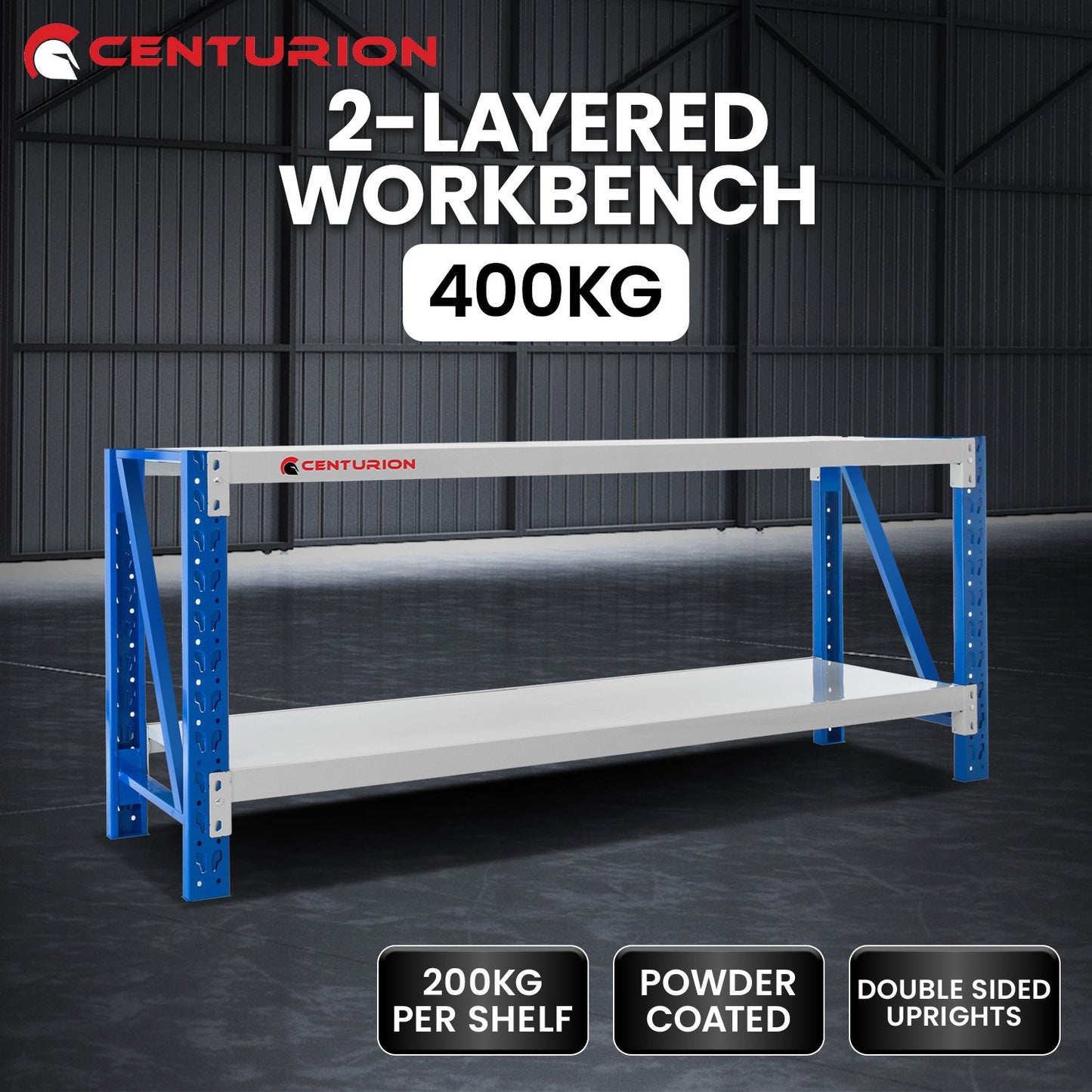 Centurion 2 Layers Work Bench 2m 400kg Capacity - Grey Blue