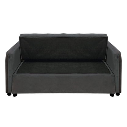 Sarantino Quincy 2-Seater Velvet Sofa Bed in Dark Grey with Wooden Frame and Tufted Design - Dark Grey