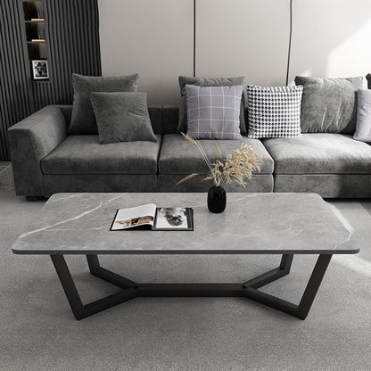 120x60cm Matte Grey Minimalist Slate Coffee Table Marble Tea Table Living Room Rectangle Cocktail Side Table Solid Metal Legs