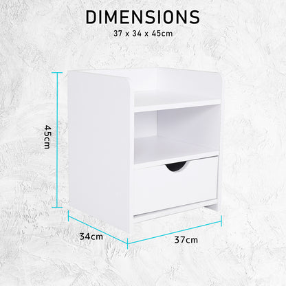 2X Bedside Table Side Storage Cabinet Nightstand Bedroom 1 Drawer 2 Shelf LARK WHITE