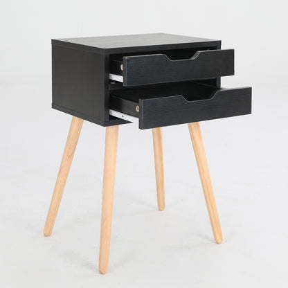 2X Bedside Table 2 Drawer Wood Leg Storage Cabinet Nightstand SUZY BLACK