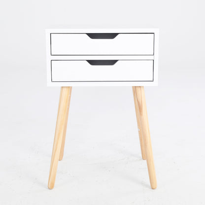 2X Bedside Table 2 Drawer Wood Leg Storage Cabinet Nightstand SUZY WHITE