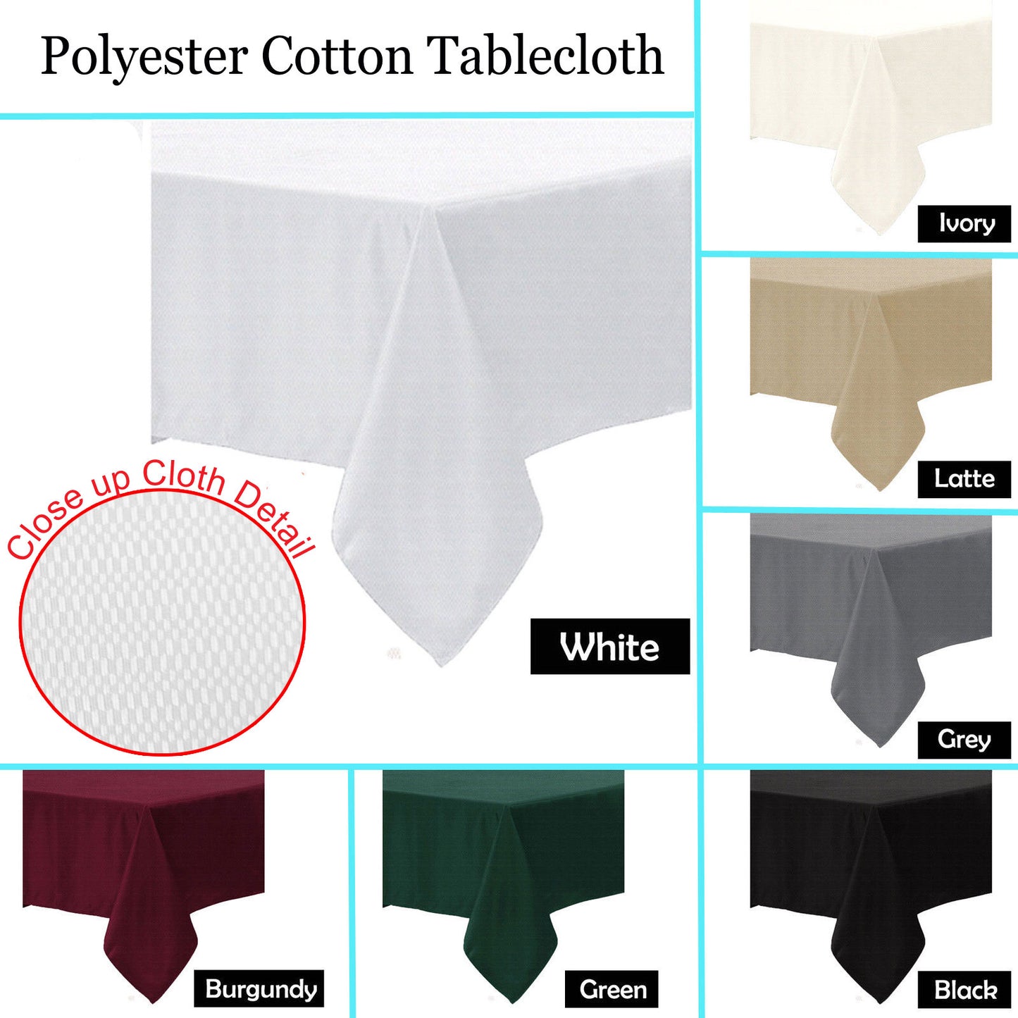 Polyester Cotton Tablecloth White 150 x 220 cm