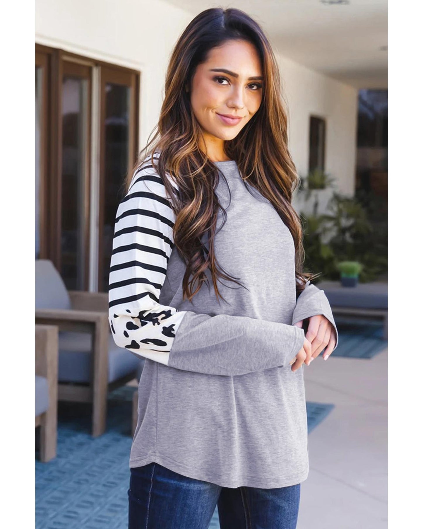 Azura Exchange Animal Print Long Sleeve Top - M