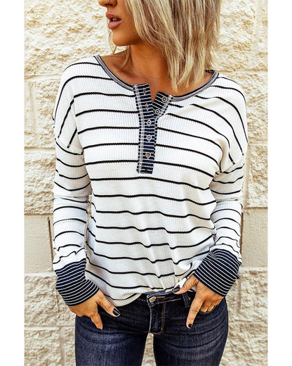 Azura Exchange Buttoned Color Block Waffle Knit Shirt - L