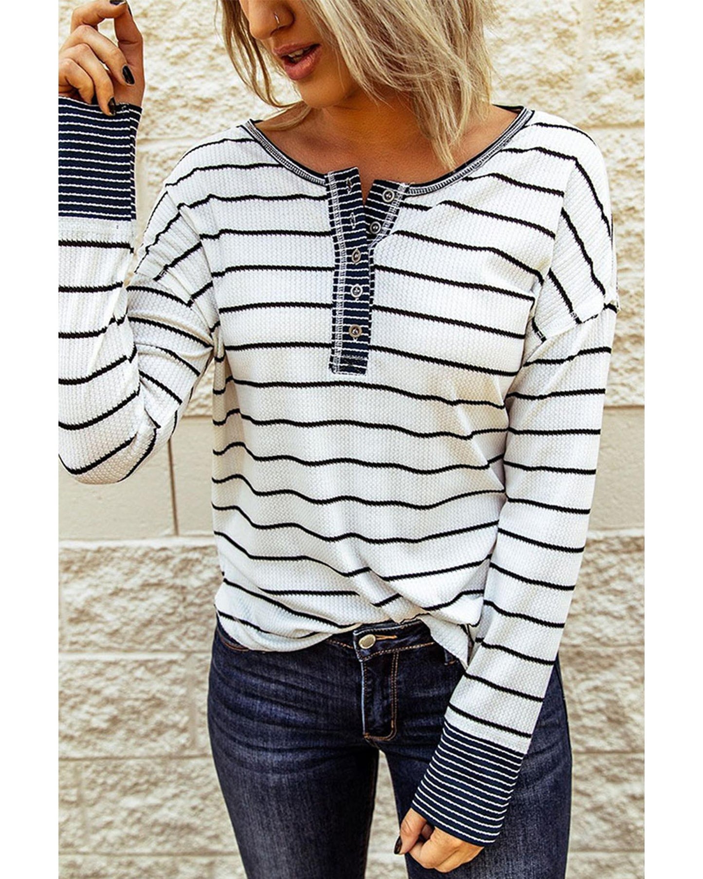 Azura Exchange Buttoned Color Block Waffle Knit Shirt - L