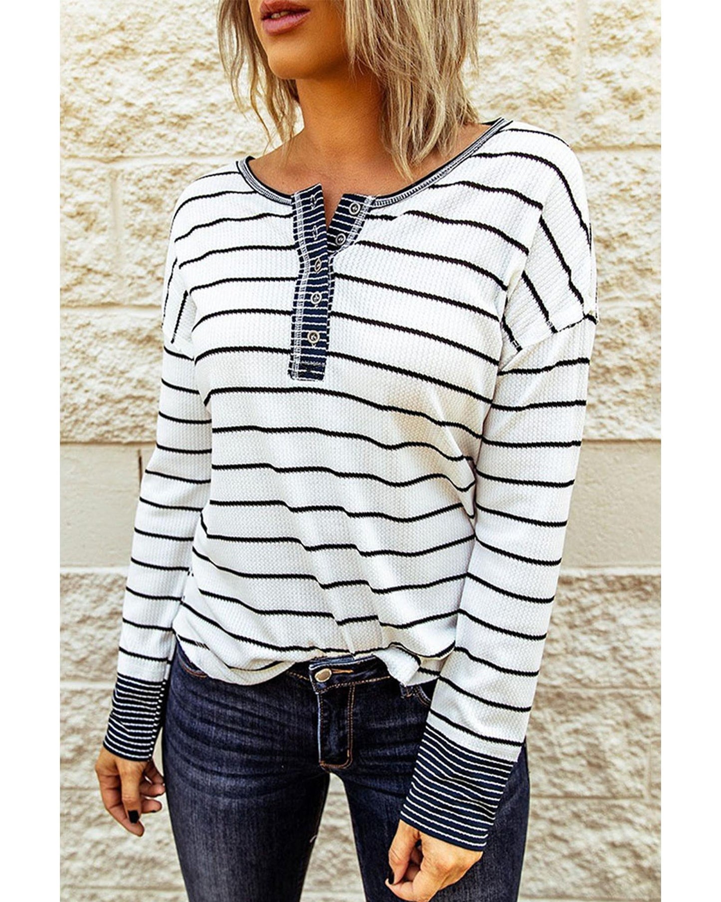 Azura Exchange Buttoned Color Block Waffle Knit Shirt - L