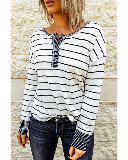 Azura Exchange Buttoned Color Block Waffle Knit Shirt - L