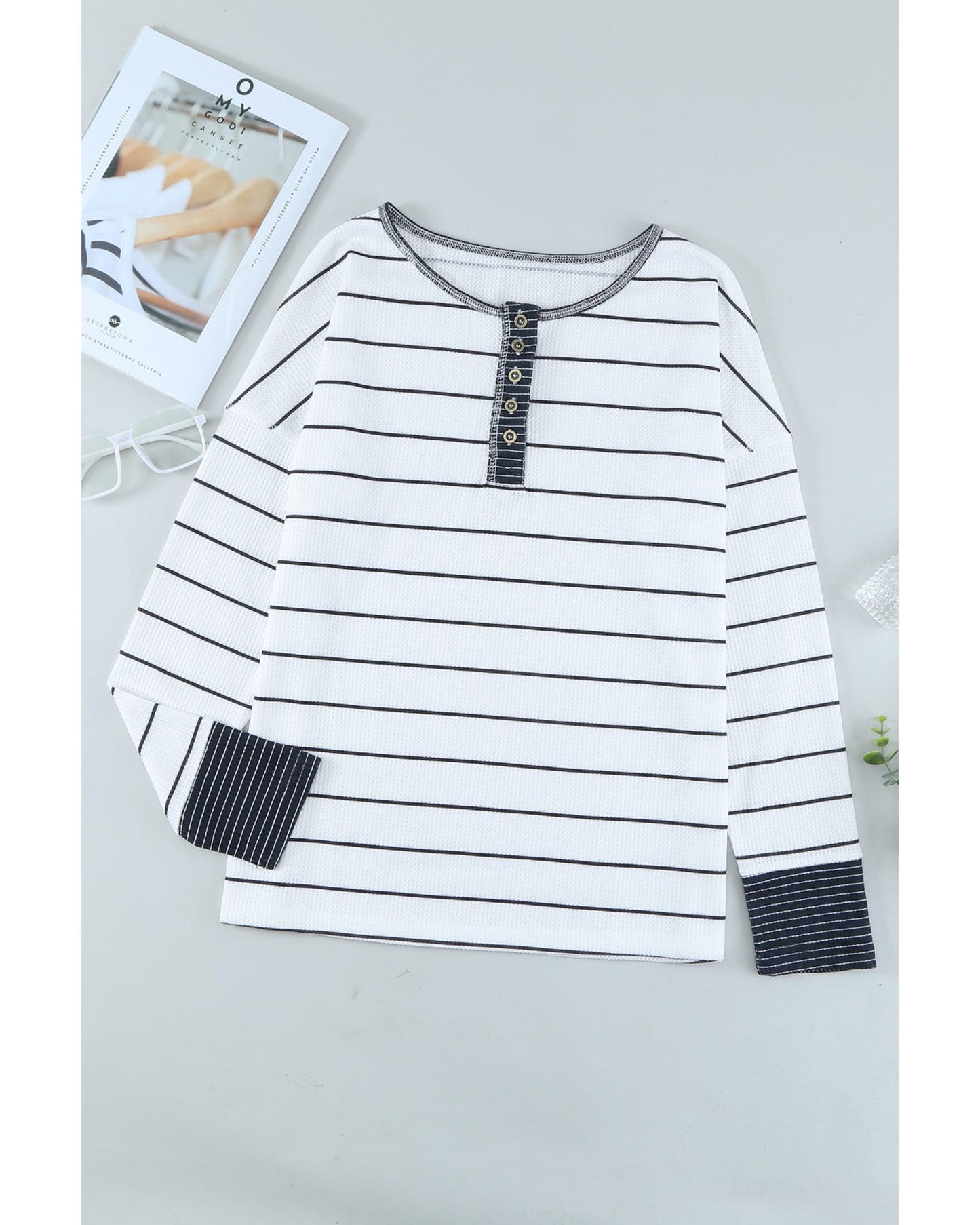 Azura Exchange Buttoned Color Block Waffle Knit Shirt - L