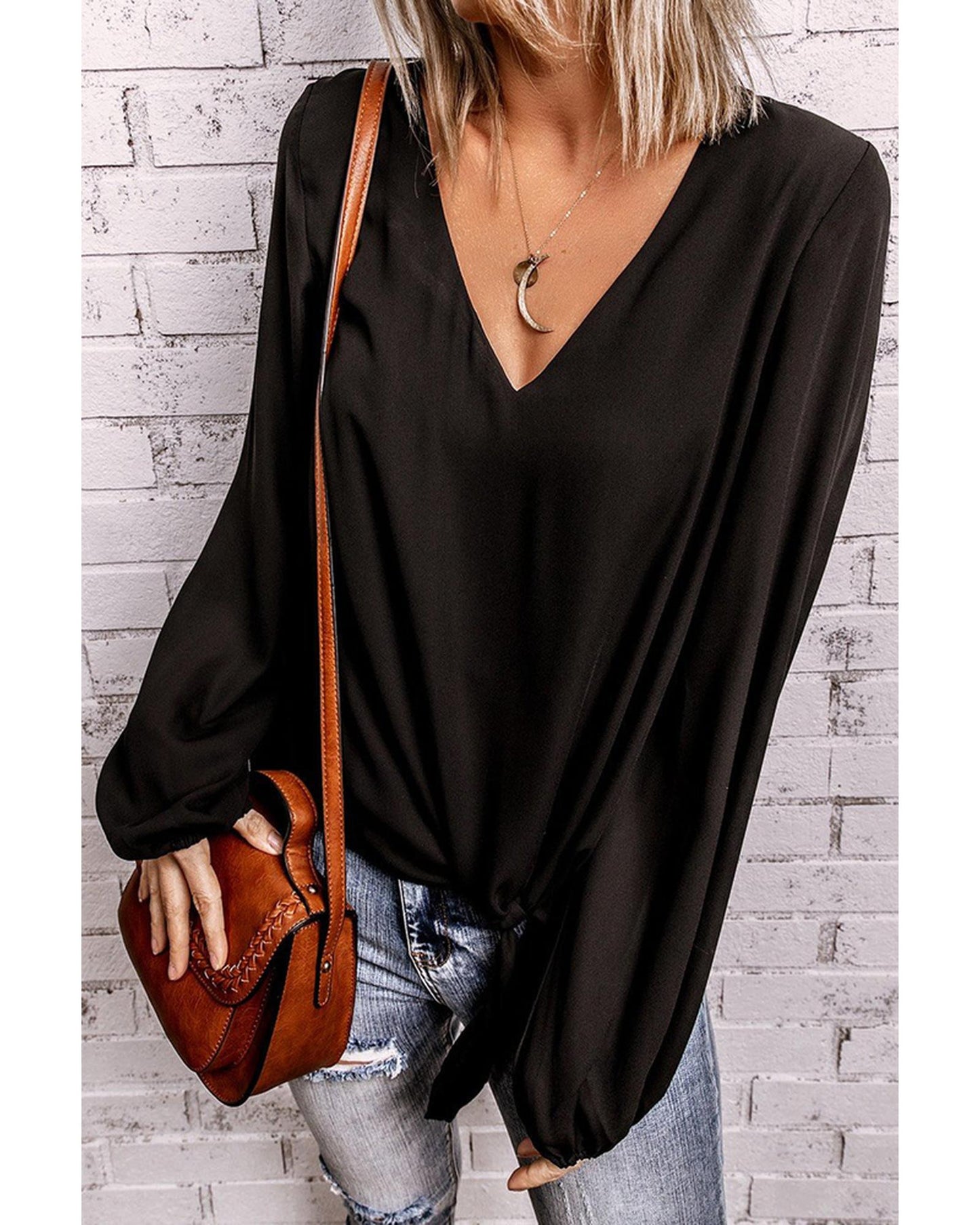 Azura Exchange Bubble Sleeve Blouse - L