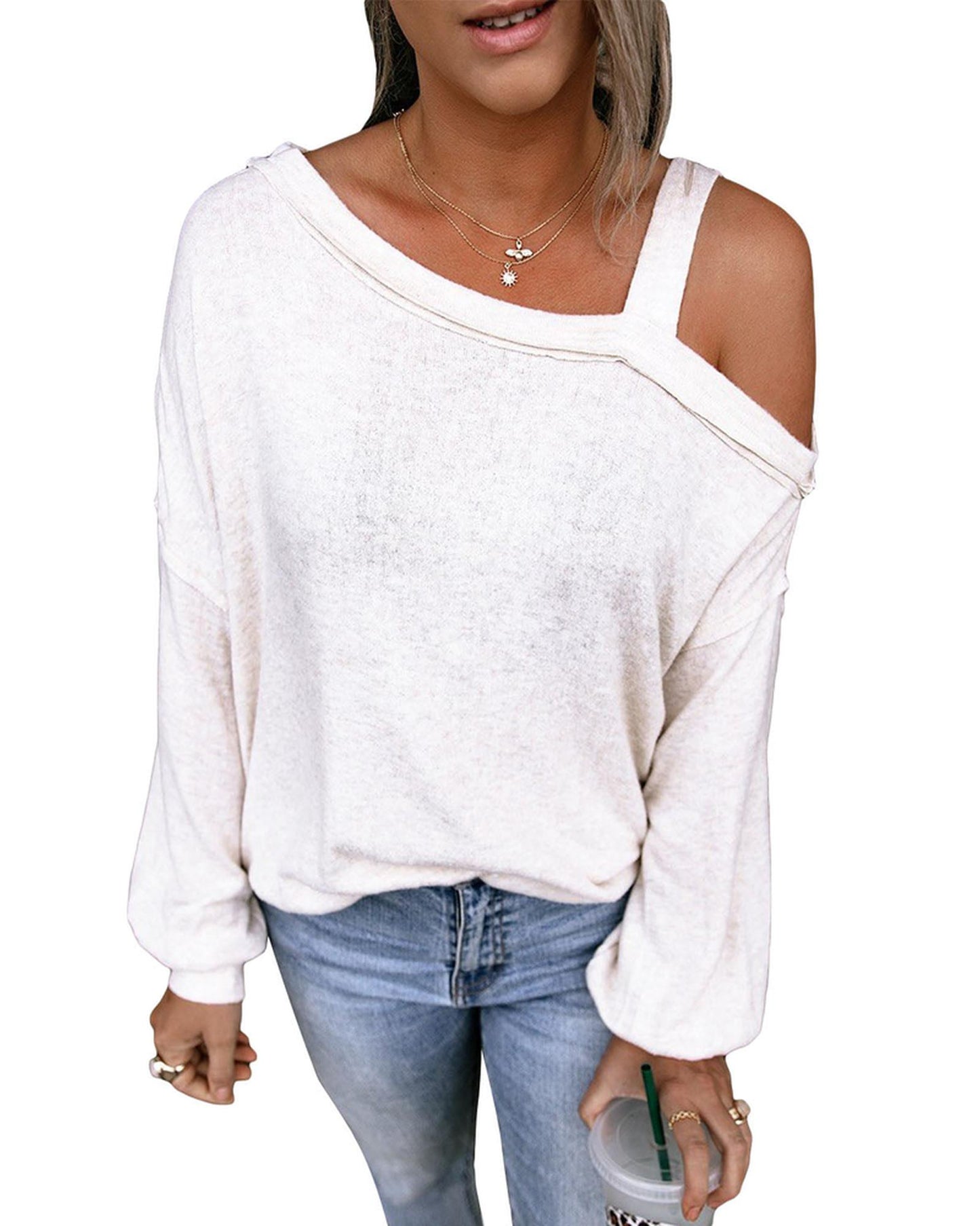 Azura Exchange Asymmetric Dew Shoulder Long Sleeve Top - M