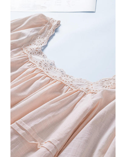 Azura Exchange Puff Sleeve Eyelet Babydoll Blouse - L