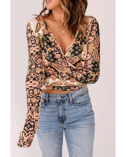 Azura Exchange Baroque Print Wrap V Neck T Shirt - 2XL